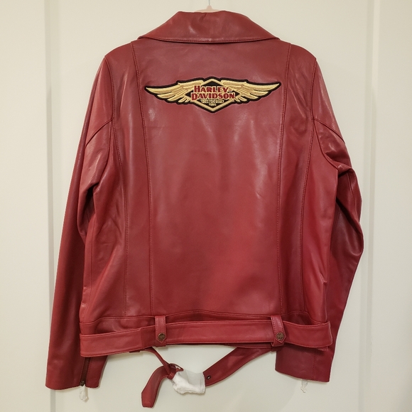 Harley-Davidson Red Leather Jacket Womens Size M-L 120th Anniversary Biker - Picture 2 of 9